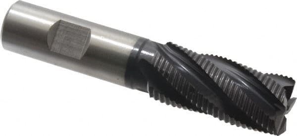 Accupro - 7/8" Diam, Fine Pitch, 1-7/8" LOC, 5 Flute Powdered Metal Corner Chamfer Roughing End Mill - TiAlN Finish, 4-1/8" OAL, 3/4" Shank Diam, Single End, Centercutting, 30° Helix - Benchmark Tooling