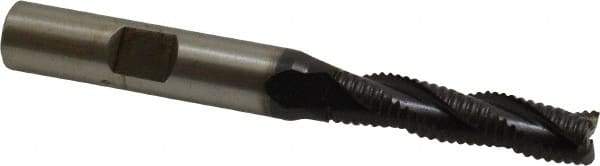 Accupro - 5/16" Diam, Fine Pitch, 1-3/8" LOC, 3 Flute Powdered Metal Corner Chamfer Roughing End Mill - TiAlN Finish, 3-1/8" OAL, 3/8" Shank Diam, Single End, Centercutting, 30° Helix - Benchmark Tooling