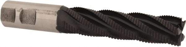 Accupro - 7/8" Diam, Fine Pitch, 3-1/2" LOC, 5 Flute Powdered Metal Corner Chamfer Roughing End Mill - TiAlN Finish, 5-3/4" OAL, 7/8" Shank Diam, Single End, Centercutting, 30° Helix - Benchmark Tooling