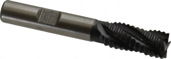 Accupro - 7/16" Diam, Coarse Pitch, 1" LOC, 4 Flute Powdered Metal Corner Chamfer Roughing End Mill - TiAlN Finish, 2-11/16" OAL, 3/8" Shank Diam, Single End, Centercutting, 30° Helix - Benchmark Tooling