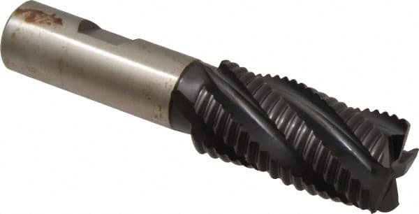 Accupro - 1" Diam, Coarse Pitch, 2" LOC, 5 Flute Powdered Metal Corner Chamfer Roughing End Mill - TiAlN Finish, 4-1/4" OAL, 3/4" Shank Diam, Single End, Centercutting, 30° Helix - Benchmark Tooling