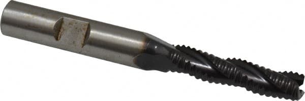 Accupro - 5/16" Diam, Coarse Pitch, 1-3/8" LOC, 3 Flute Powdered Metal Corner Chamfer Roughing End Mill - TiAlN Finish, 3-1/8" OAL, 3/8" Shank Diam, Single End, Centercutting, 30° Helix - Benchmark Tooling