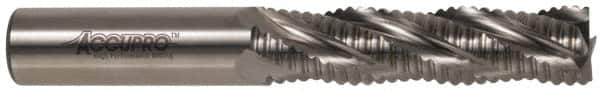 Accupro - 3/4" Diam, Coarse Pitch, 1-5/8" LOC, 4 Flute Powdered Metal Corner Chamfer Roughing End Mill - Uncoated, 3-3/4" OAL, 3/4" Shank Diam, Single End, Centercutting, 30° Helix - Benchmark Tooling