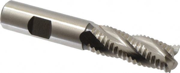 Accupro - 5/8" Diam, Coarse Pitch, 1-5/8" LOC, 4 Flute Powdered Metal Corner Chamfer Roughing End Mill - Uncoated, 3-3/4" OAL, 5/8" Shank Diam, Single End, Centercutting, 30° Helix - Benchmark Tooling