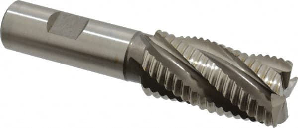 Accupro - 1" Diam, Coarse Pitch, 2" LOC, 5 Flute Powdered Metal Corner Chamfer Roughing End Mill - Uncoated, 4-1/4" OAL, 3/4" Shank Diam, Single End, Centercutting, 30° Helix - Benchmark Tooling