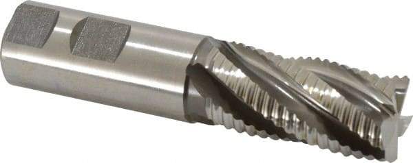 Accupro - 1" Diam, Coarse Pitch, 2" LOC, 5 Flute Powdered Metal Corner Chamfer Roughing End Mill - Uncoated, 4-1/2" OAL, 1" Shank Diam, Single End, Centercutting, 30° Helix - Benchmark Tooling