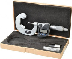 Mitutoyo - 1 to 1.6 Inch Measurement, Accuracy Up to 5 micro m, 3 Flutes Measured, Ratchet Stop Thimble, Electronic V Anvil Micrometer - 0.0001 Inch Resolution, Carbide, Data Output, SR44 Battery - Benchmark Tooling