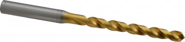 OSG - 6.10108mm 120° Vanadium High Speed Steel Jobber Drill - TiN Finish, Right Hand Cut, Spiral Flute, Straight Shank, 107mm OAL, Standard Point - Benchmark Tooling