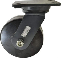 Hamilton - 8" Diam x 3" Wide x 10-1/2" OAH Top Plate Mount Swivel Caster - Phenolic, 3,000 Lb Capacity, Roller Bearing, 5-1/4 x 7-1/4" Plate - Benchmark Tooling