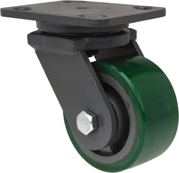Hamilton - 4" Diam x 2" Wide x 5-5/8" OAH Top Plate Mount Swivel Caster - Polyurethane, 750 Lb Capacity, Precision Sealed Bearing, 4 x 5" Plate - Benchmark Tooling