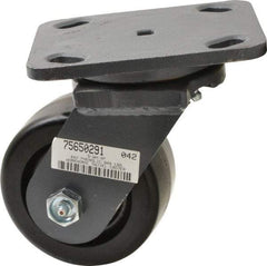 Hamilton - 4" Diam x 2" Wide x 5-5/8" OAH Top Plate Mount Swivel Caster - Phenolic, 800 Lb Capacity, Roller Bearing, 4 x 5" Plate - Benchmark Tooling