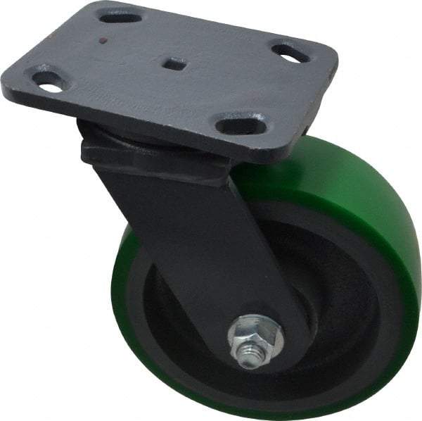 Hamilton - 6" Diam x 2" Wide x 7-1/2" OAH Top Plate Mount Swivel Caster - Polyurethane, 1,200 Lb Capacity, Precision Sealed Bearing, 4 x 5" Plate - Benchmark Tooling