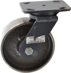 Hamilton - 6" Diam x 2" Wide x 7-1/2" OAH Top Plate Mount Swivel Caster - Forged Steel, 2,000 Lb Capacity, Roller Bearing, 4 x 5" Plate - Benchmark Tooling
