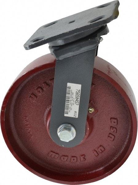 Hamilton - 8" Diam x 2" Wide x 9-1/2" OAH Top Plate Mount Swivel Caster - Cast Iron, 1,500 Lb Capacity, Roller Bearing, 4 x 5" Plate - Benchmark Tooling