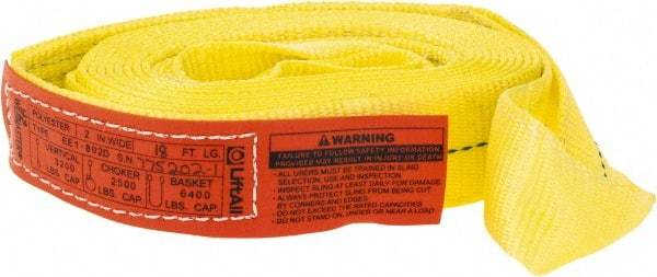 Lift-All - 18' Long x 2" Wide, 3,200 Lb Vertical Capacity, 1 Ply, Polyester Web Sling - 2,500 Lb Choker Capacity, Yellow - Benchmark Tooling