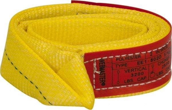 Lift-All - 3' Long x 2" Wide, 3,200 Lb Vertical Capacity, 1 Ply, Polyester Web Sling - 2,500 Lb Choker Capacity, Yellow - Benchmark Tooling