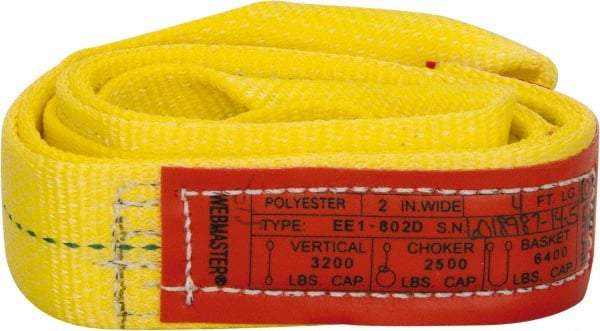 Lift-All - 4' Long x 2" Wide, 3,200 Lb Vertical Capacity, 1 Ply, Polyester Web Sling - 2,500 Lb Choker Capacity, Yellow - Benchmark Tooling