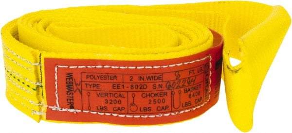 Lift-All - 8' Long x 2" Wide, 3,200 Lb Vertical Capacity, 1 Ply, Polyester Web Sling - 2,500 Lb Choker Capacity, Yellow - Benchmark Tooling