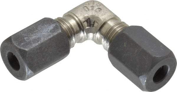 Made in USA - 1/4" OD, Grade 316Stainless Steel Union Elbow - -75 to 750°F, 7/16" Hex, Comp x Comp Ends - Benchmark Tooling