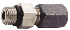 Made in USA - 3/4" OD, Grade 316Stainless Steel Male Connector - 1-1/8" Hex, Comp x Straight Thread O-Ring Ends - Benchmark Tooling