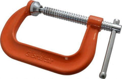 Gibraltar - Regular-Duty 4" Max Opening, 3-1/4" Throat Depth, Forged Steel Standard C-Clamp - 6,200 Lb Capacity, 0" Min Opening, Deep Throat - Benchmark Tooling