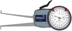 Mitutoyo - 1.2 to 2" Inside Dial Caliper Gage - 0.0005" Graduation, 0.0015" Accuracy, 3.3" Leg Length, 0.26" Deep x 0.06" Wide Groove, Ball Contact Points - Benchmark Tooling