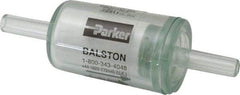 Parker - 1/4" Outlet, 125 Max psi, Inline Filters, Regulators & Lubricators - 6.6 CFM, Disposable Gas or Liquid Filter, 3-1/4" Long - Benchmark Tooling