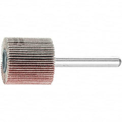 PFERD - 1" Diam x 1" Face Width, Aluminum Oxide Coated Mounted Flap Wheel - 1/4" Shank Mount, 120 Grit, 25,000 Max RPM - Benchmark Tooling