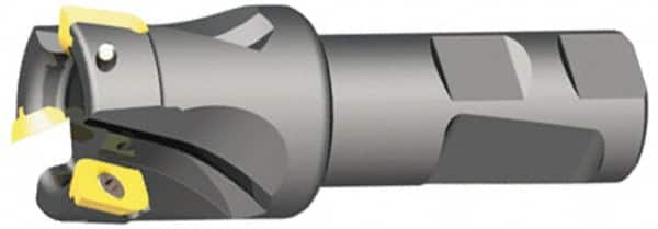 Kennametal - 1-1/2" Cut Diam, 0.404" Max Depth of Cut, 1" Shank Diam, 4.03" OAL, Indexable Square Shoulder End Mill - LFEW 252... Inserts, Cylindrical Shank, 0° Lead Angle - Benchmark Tooling