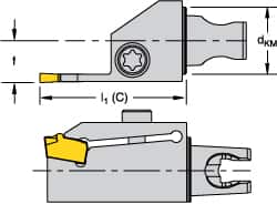 Kennametal - System Size KM16, Right Hand Cut, Modular Cutoff Cutting Unit Head - 1.181" Head Length, 0.669" Center to Cutting Edge, Series Micro A2 - Benchmark Tooling