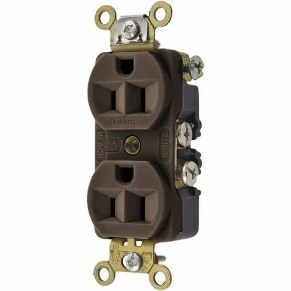 Hubbell Wiring Device-Kellems - 125V 15A NEMA 5-15R Industrial Grade Brown Straight Blade Duplex Receptacle - Benchmark Tooling