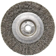 Weiler - 4" OD, 1/2" Arbor Hole, Crimped Steel Wheel Brush - 1/2" Face Width, 7/8" Trim Length, 0.0118" Filament Diam, 12,500 RPM - Benchmark Tooling