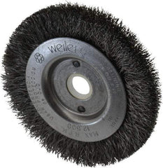 Weiler - 3" OD, 1/2" Arbor Hole, Crimped Steel Wheel Brush - 7/16" Face Width, 1/2" Trim Length, 0.008" Filament Diam, 12,500 RPM - Benchmark Tooling