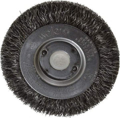 Weiler - 3" OD, 1/2" Arbor Hole, Crimped Steel Wheel Brush - 7/16" Face Width, 1/2" Trim Length, 0.0118" Filament Diam, 12,500 RPM - Benchmark Tooling