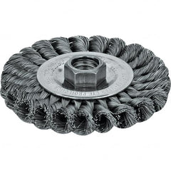 Weiler - 6" OD, 5/8" Arbor Hole, Crimped Steel Wheel Brush - 3/4" Face Width, 1-7/16" Trim Length, 0.014" Filament Diam, 6,000 RPM - Benchmark Tooling