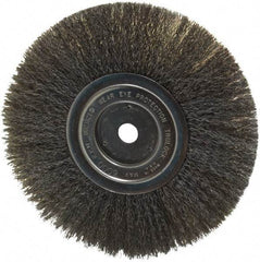 Weiler - 8" OD, 5/8" Arbor Hole, Crimped Steel Wheel Brush - 3/4" Face Width, 2-1/16" Trim Length, 0.008" Filament Diam, 6,000 RPM - Benchmark Tooling