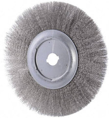 Weiler - 12" OD, 1-1/4" Arbor Hole, Crimped Stainless Steel Wheel Brush - 3/4" Face Width, 2-15/16" Trim Length, 0.0104" Filament Diam, 3,000 RPM - Benchmark Tooling