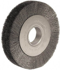 Weiler - 8" OD, 2" Arbor Hole, Crimped Steel Wheel Brush - 1-1/2" Face Width, 1-3/8" Trim Length, 0.006" Filament Diam, 4,500 RPM - Benchmark Tooling