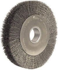 Weiler - 10" OD, 2" Arbor Hole, Crimped Steel Wheel Brush - 2" Face Width, 1-7/8" Trim Length, 0.0104" Filament Diam, 4,000 RPM - Benchmark Tooling