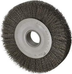 Weiler - 10" OD, 2" Arbor Hole, Crimped Steel Wheel Brush - 1-5/8" Face Width, 1-7/8" Trim Length, 0.014" Filament Diam, 4,000 RPM - Benchmark Tooling