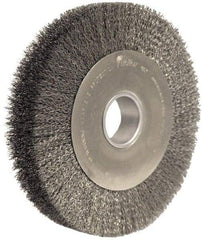 Weiler - 10" OD, 2" Arbor Hole, Crimped Steel Wheel Brush - 2" Face Width, 1-7/8" Trim Length, 0.02" Filament Diam, 4,000 RPM - Benchmark Tooling