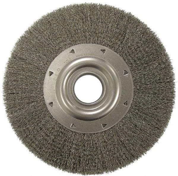 Weiler - 12" OD, 2" Arbor Hole, Crimped Steel Wheel Brush - 2" Face Width, 2-7/8" Trim Length, 0.02" Filament Diam, 3,000 RPM - Benchmark Tooling