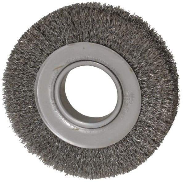 Weiler - 6" OD, 2" Arbor Hole, Crimped Steel Wheel Brush - 1" Face Width, 1-1/8" Trim Length, 0.0118" Filament Diam, 6,000 RPM - Benchmark Tooling