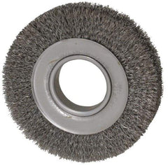 Weiler - 6" OD, 2" Arbor Hole, Crimped Steel Wheel Brush - 1" Face Width, 1-1/8" Trim Length, 0.0118" Filament Diam, 6,000 RPM - Benchmark Tooling