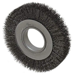 Weiler - 6" OD, 2" Arbor Hole, Crimped Steel Wheel Brush - 1" Face Width, 1-1/8" Trim Length, 0.014" Filament Diam, 6,000 RPM - Benchmark Tooling