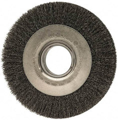 Weiler - 8" OD, 2" Arbor Hole, Crimped Steel Wheel Brush - 1" Face Width, 1-3/8" Trim Length, 0.0118" Filament Diam, 4,500 RPM - Benchmark Tooling