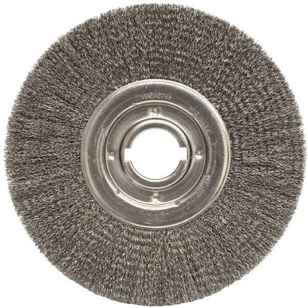 Weiler - 12" OD, 2" Arbor Hole, Crimped Steel Wheel Brush - 1-1/4" Face Width, 3" Trim Length, 0.0118" Filament Diam, 3,600 RPM - Benchmark Tooling