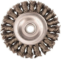 Weiler - 3" OD, 1/2" Arbor Hole, Knotted Steel Wheel Brush - 3/8" Face Width, 5/8" Trim Length, 0.02" Filament Diam, 25,000 RPM - Benchmark Tooling