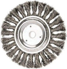 Weiler - 6" OD, 5/8" Arbor Hole, Knotted Steel Wheel Brush - 1/2" Face Width, 1-3/8" Trim Length, 0.016" Filament Diam, 9,000 RPM - Benchmark Tooling