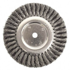 Weiler - 12" OD, 2" Arbor Hole, Knotted Steel Wheel Brush - 1-1/4" Face Width, 2-3/4" Trim Length, 0.0118" Filament Diam, 3,600 RPM - Benchmark Tooling